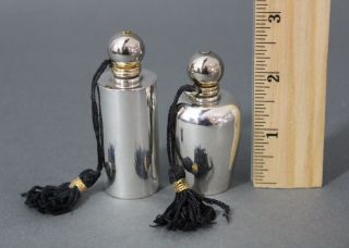2 Antique Mid - Century Modernist Towle Sterling Silver Perfume Bottles W/ Tassels