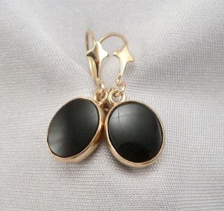 Vintage 14k Yellow Gold Oval Black Onyx Pierced Dangle Earrings 1.  7 Grams