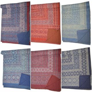 Indian Handmade Quilt Vintage Kantha Bedspread Throw Cotton Blanket Gudri