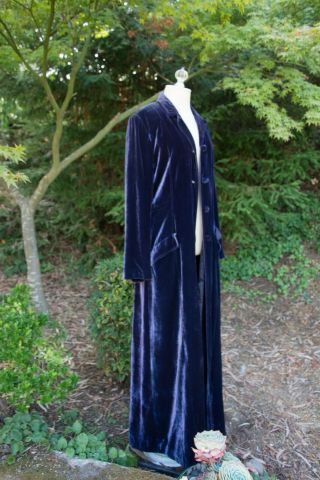 True Vintage 90’s Midnight Blue Purple Grunge Longline Velvet Duster Coat Medium