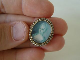 Antique Victorian 15ct Gold & Pearl Hand Painted Brooch