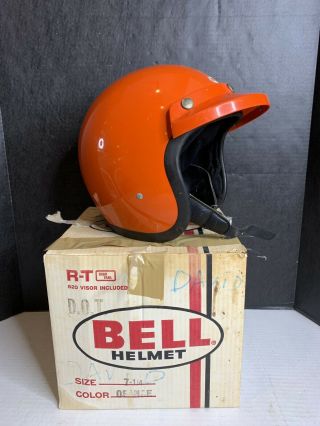 Vtg Bell Motorcycle Helmet Orange 7 - 1/4 W Visor & Box