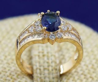 Vintage 1.  95ct Solid 14k Yellow Gold Natural Sapphire Rings Promise Jewelry 8.  5