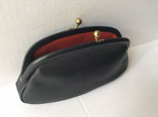 Rare Coach Vintage Black Red Leather Kisslock Framed Coin Purse Wallet Pouch