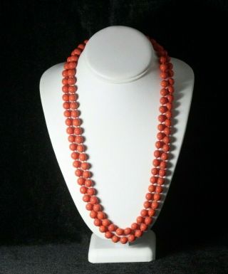 Vintage Panetta Simulated Coral Color Double Strand Beaded Necklace & Clasp 3