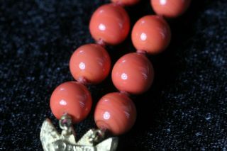 Vintage Panetta Simulated Coral Color Double Strand Beaded Necklace & Clasp 6