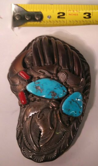 Unique Rare Vintage Navajo Sterling Silver 925 Belt Buckle Coral Turquoise Claws 9