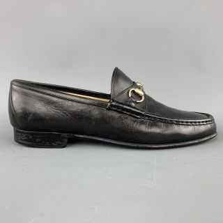 Gucci Vintage Size 10.  5 Black Solid Leather Horsebit Loafers