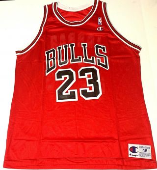 Vintage 90s Champion Chicago Bulls Michael Jordan 23 Red Jersey Size 48