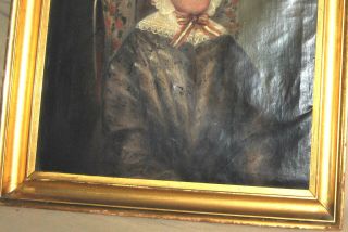 Old Master ANTIQUE 19c PORTRAIT OF AN OLD WOMAN Oil on Canvas Painting 5
