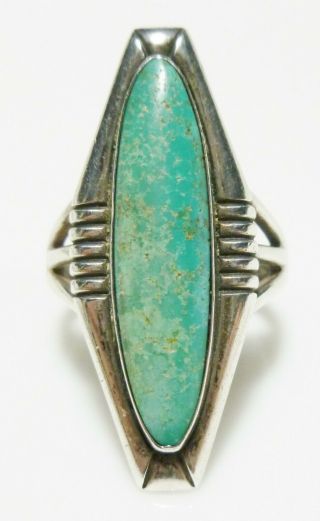 Navajo Old Pawn Sterling Silver Large Turquoise Womens Shield Modern Ring