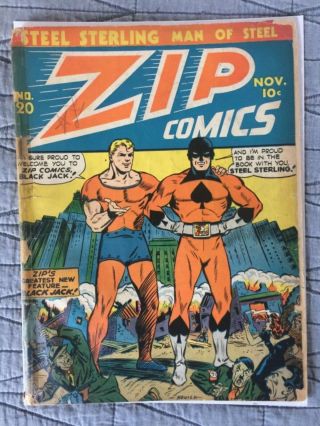 Rare 1941 Golden Age Zip Comics 20 Classic Hitler Cover Complete