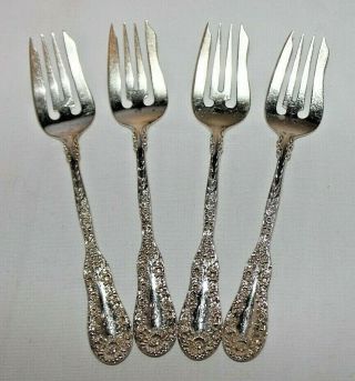 (4) Antique Dominick & Haff Repousse Art Nouveau Sterling Silver Forks 101g 10