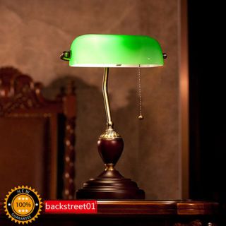 Retro Glass Shade Led Table Lamp Banker Office Den Vintage Classic Desk Lamp