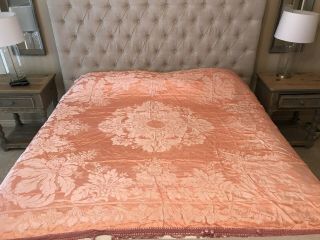 Vintage Damasco A Mano S.  Leucio Pink Silk Bedspread