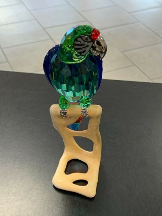 Swarovski Crystal Chrome Green Macaw Bird Figurine 0685824 Retired Rare