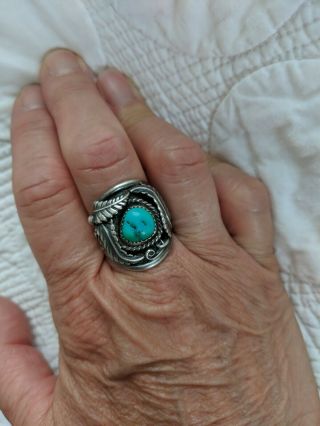Vtg Native American Sc Sharon Cisco Sterling Silver Turquoise Ring Size 9