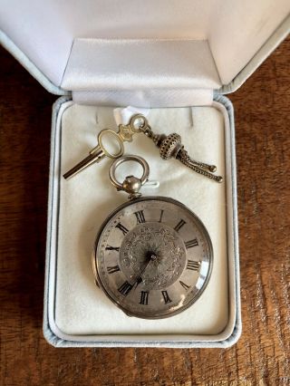 Antique Solid Silver Pocket Watch With Key -