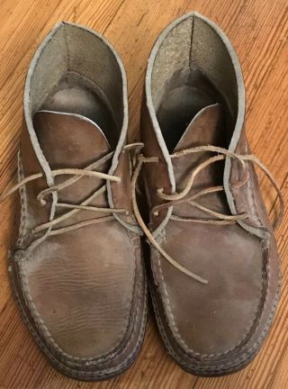 Vintage Moccasin Ankle Boots Leather Hand Made Sewn Cow Hide Dyers? Men 