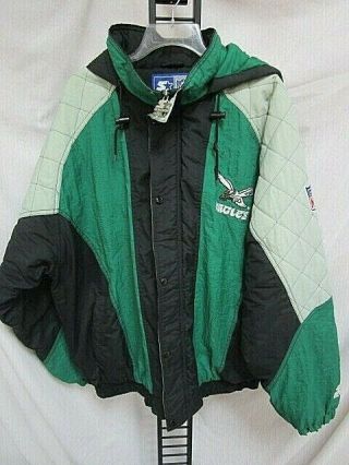 Philadelphia Eagles Vtg 90s Hoodie Hood Green Starter Jacket Sz Xl