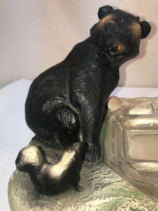 Vtg RARE 1930 - 40’s Chalk Ware Black Bear Skunk Ashtray Coin Dish Hunter Cabin 2