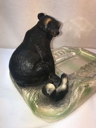 Vtg RARE 1930 - 40’s Chalk Ware Black Bear Skunk Ashtray Coin Dish Hunter Cabin 3