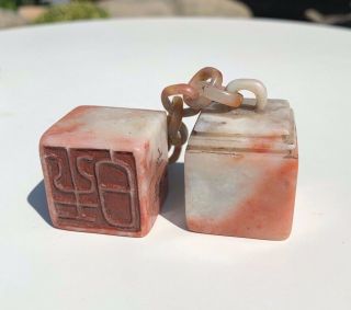 ANTIQUE/VINTAGE CHINESE SOAPSTONE SEALS with CARVED CHAIN 2