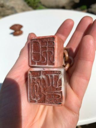 ANTIQUE/VINTAGE CHINESE SOAPSTONE SEALS with CARVED CHAIN 3