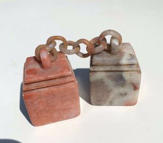 ANTIQUE/VINTAGE CHINESE SOAPSTONE SEALS with CARVED CHAIN 4