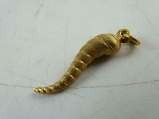 Vintage 18k Solid Yellow Gold Italian Italy Horn Necklace Pendant Charm 2.  8grams