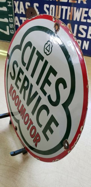 CITIES SERVICE OIL COMPANY porcelain sign vintage petroleum gas pump plate 7