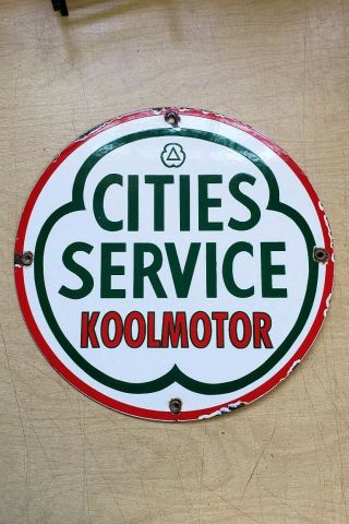 CITIES SERVICE OIL COMPANY porcelain sign vintage petroleum gas pump plate 8