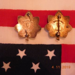 Pair WWII Shold - R - Form Sterling Silver US Army Major Rank Oak Leaf Pin 8 GR.  925 5