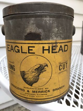 Eagle Head Spaulding Merrick Tobacco Tin Can Pail Bucket Vintage Liggett