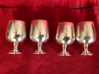 Set Of 4 Miniature Sterling Silver Cordials Brandy Snifters Cups