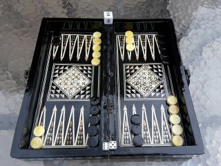 10 " Inlaid Mosaic Mother Of Pearl Vintage Egyptian Backgammon Set Pretty