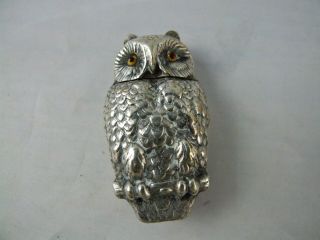 Edwardian Owl Vesta Silver Plated Novelty Victorian \edwardian Glass Eyes