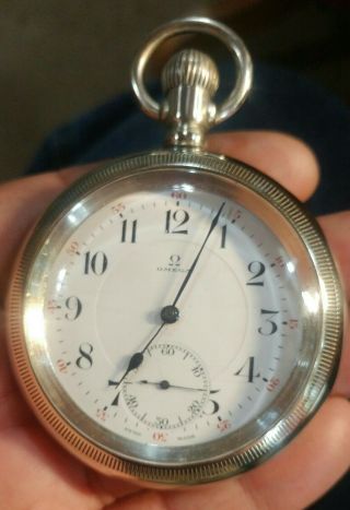RARE 18S 17J OMEGA POCKET WATCH IN A DISPLAY CASE 2