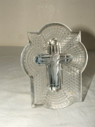 Rene Lalique Frosted Glass Crucifix With Metal Easel Petite Croix Rare Stunning