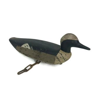 Antique Vintage Wood Wooden Duck Decoy With Chain Unknown Maker 14 "