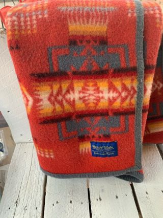 Vintage Native American Beaver State Pendleton Lap Blanket 28” X 40”