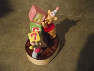 Vintage 90’s Disney Winnie the Pooh & Piglet Stacking Blocks Ceramic Music Box 3