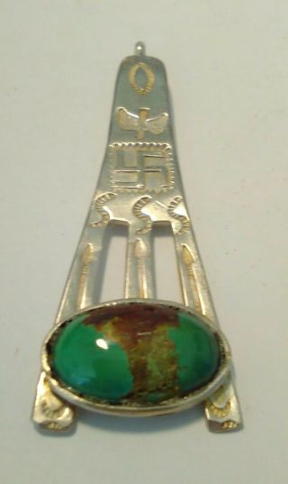 Vintage Navajo Silver Pendant W Large Turquoise