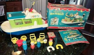 Vtg 1972 Fisher Price Little People House Boat 985 Accessories Box Incomplete 1