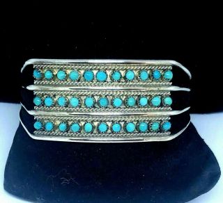 Vintage Sterling Silver & 33 Turquoise Stone Cuff Bracelet