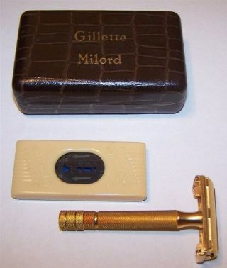 Gillette Vintage Milord Razor & Blades In Marked Case.