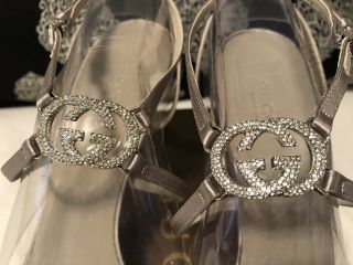Rare Gucci Silver Crystal Logo Wedding Heels Stunning 40 10b Nib
