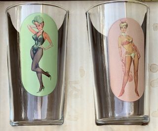 Peek - a - Boo Glass Novelty Bar Ware Vintage MCM Risque Glasses (Boxed Set of 4) 4