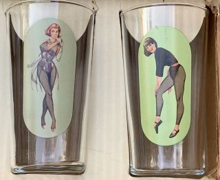 Peek - a - Boo Glass Novelty Bar Ware Vintage MCM Risque Glasses (Boxed Set of 4) 5