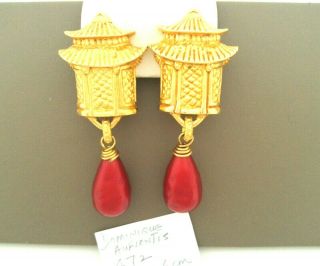 Rd.  Vtg Dominique Aurientis Earrings Gold Tone W/faux Pearl Clip On Signed.